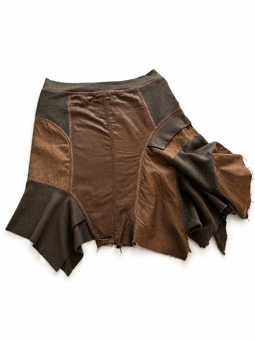 Vintage Plein Sud Rare Asymmetrical Multi Fabric & Texture Brown Skirt F40 /8 US